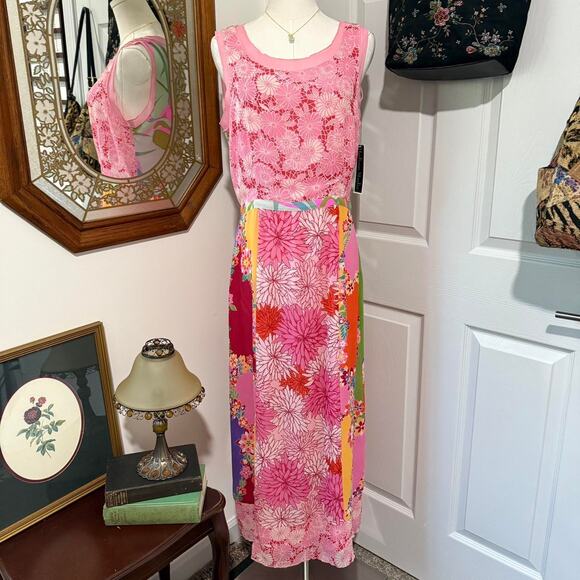 NWT VTG Y2K Madison Studio Pink Silk Patchwork Scoop Neck Sleeveless Maxi Dress - Picture 3 of 8